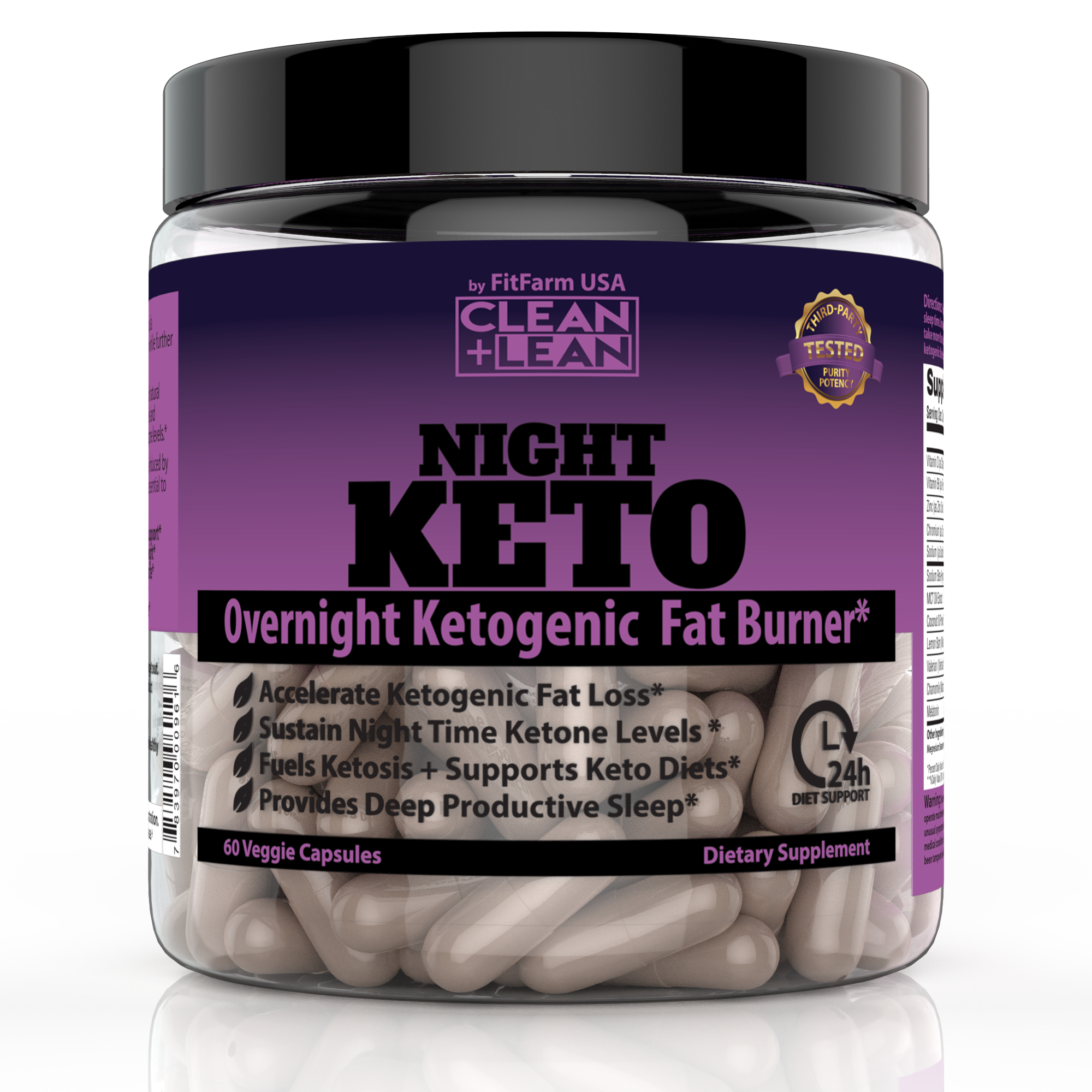 Clean + Lean Night Keto: First Ever Overnight Ketogenic Fat Burner & Sleep Aid | Bhb Ketones + Mct Oil Extract + Vitamins & Minerals | 24 Hr Diet Sleep Great Lose Weight | All Natural & GF | 60 Caps